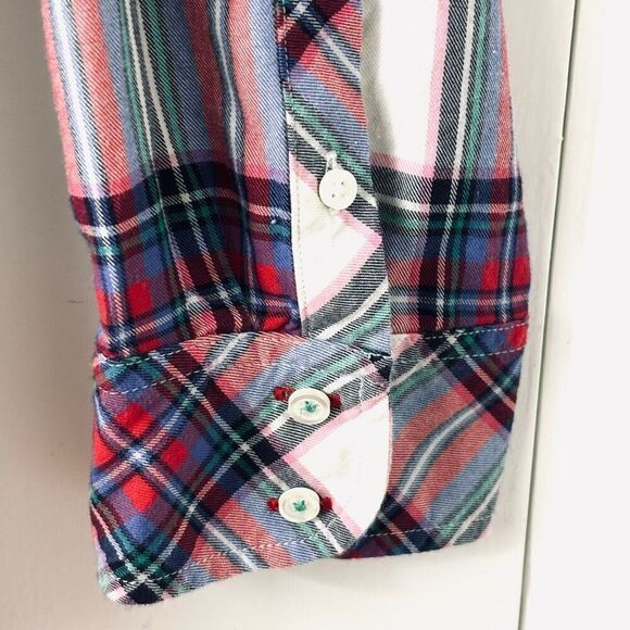 Talbots cotton plaid red, blue, green, white button up shirt XL - Picture 6 of 10